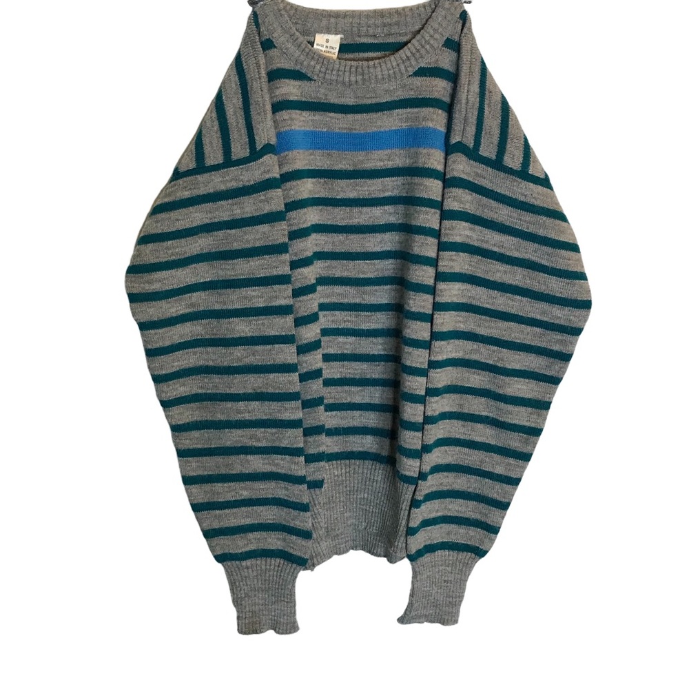 Italian Gray & Green Mini Striped Sweater Crew Neck Long Sleeve Boy Kid Size S